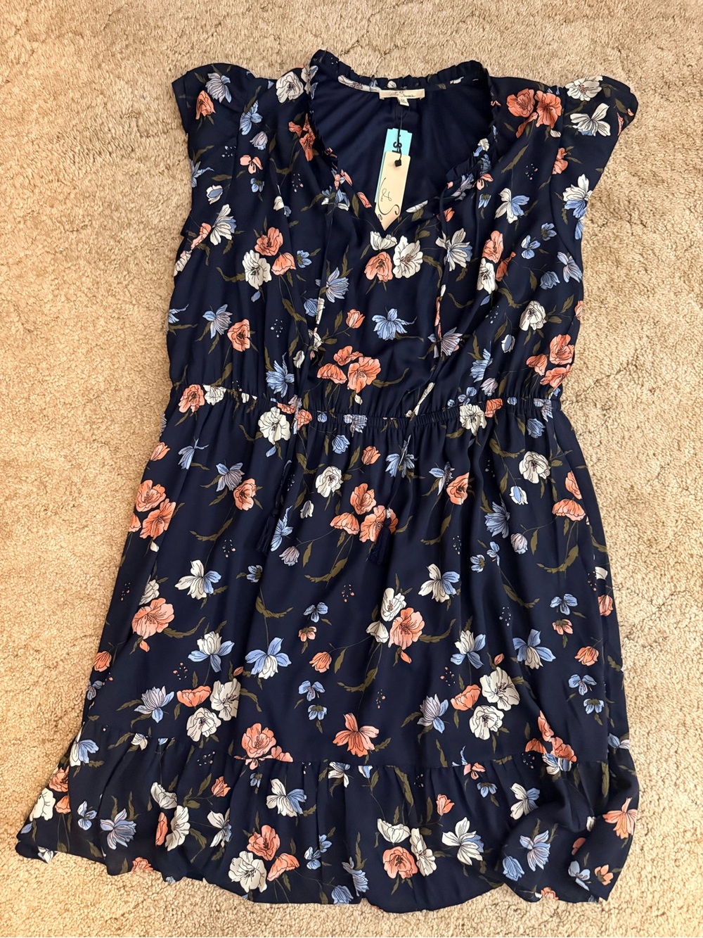 Girls Navy Floral Ruffle Dress